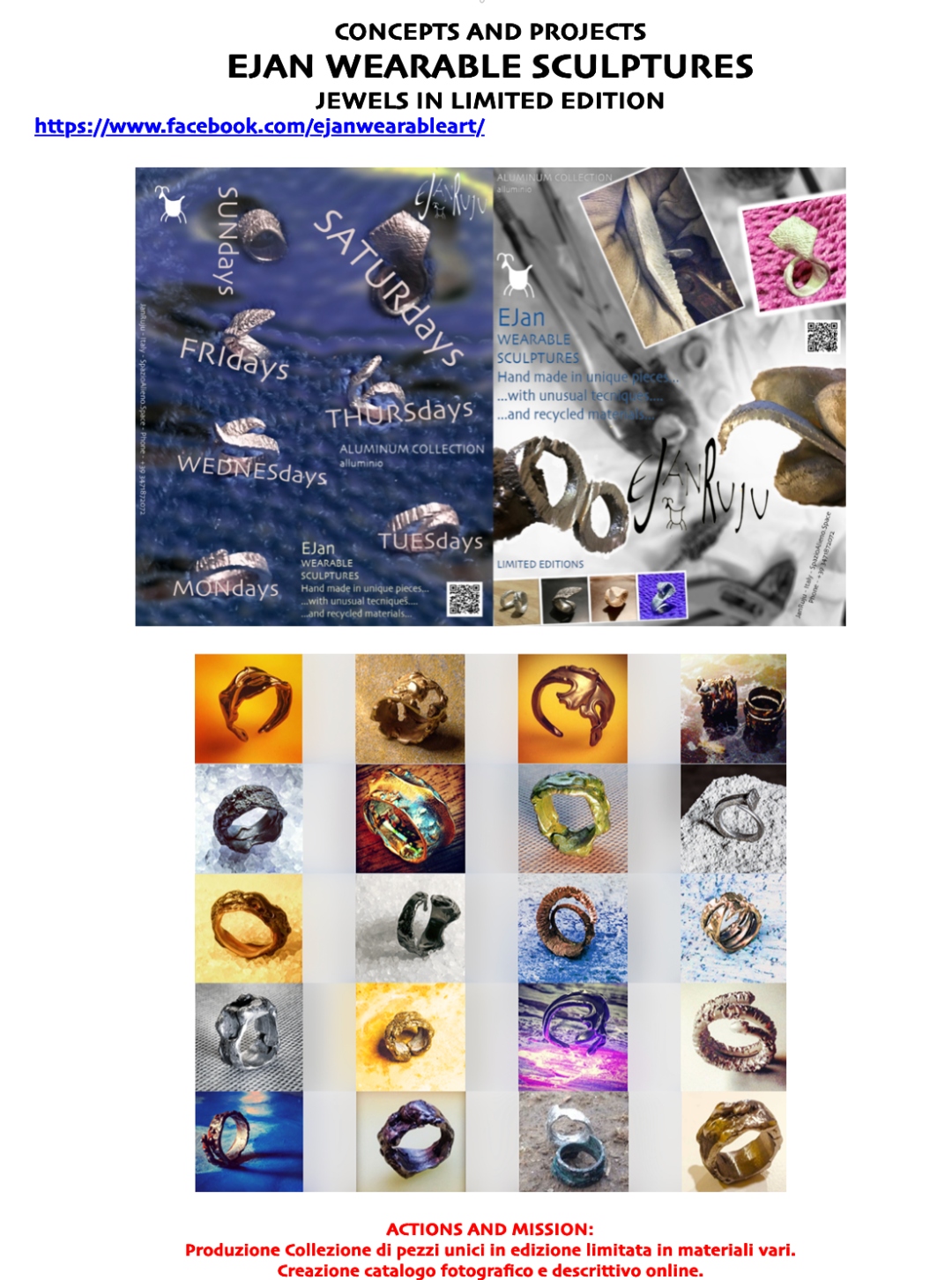 EJan Wearable Sculptures — Aluminum Collection, giorni della settimana, griglia anelli in edizione limitata