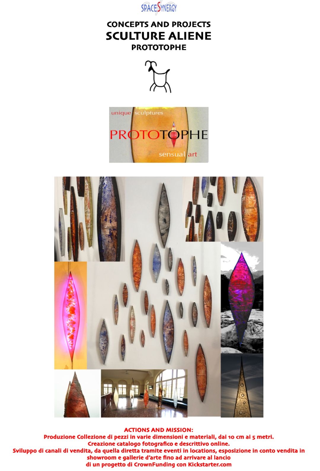 Sculture Aliene Prototophe — installazione a parete, sculture uniche dai 10 cm ai 5 metri